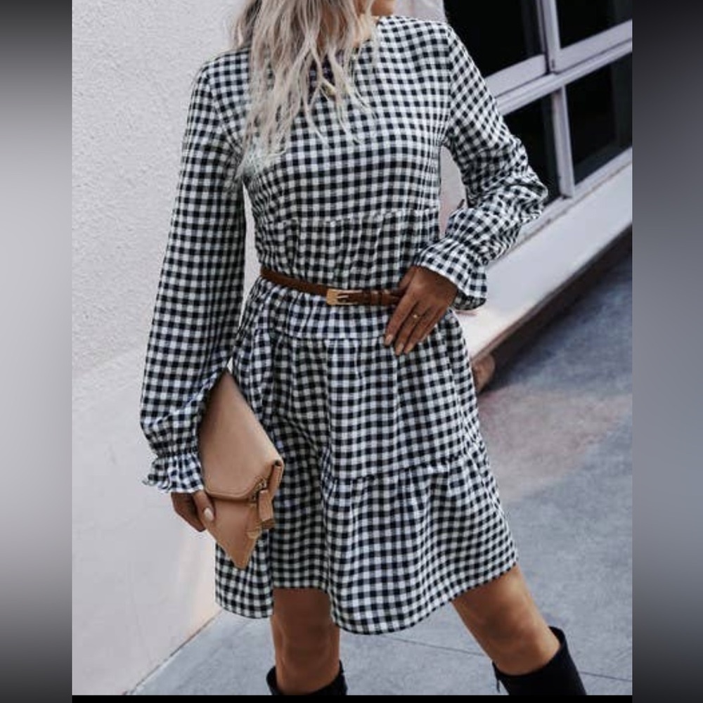 Tiered Gingham Print Dress